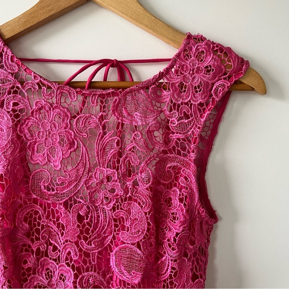 BNWT Lipsy London Pink Backless Lace Mini Dress Size 8 - Picture 2 of 6